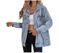 LifeShe Giacca di jeans lunga oversize da donna boyfriend strappata invecchiata giacche di jeans cappotto, Azzurro chiaro, Small
