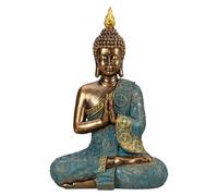 Lifestyle & More Scultura Buddha in pietra artificiale, oro/menta, verde, altezza 30 cm, larghezza 20 cm
