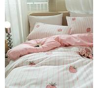 LifeTB Set di biancheria da letto per bambini con copripiumino e 2 federe, con stampa kawaii rosa fragola, in cotone, con cerniera e lacci angolari