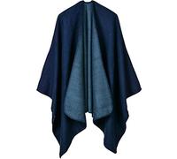 Lifetooler Poncho Open Front Front Winter Cardigan Lady Reversible Cape Printed Wraps Femminile a Scacchi a Maglia Tartan Blanket Bohemia Modello Geometrico Scialle Bohemia (blu marino)