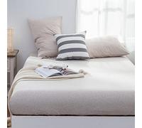 LIFETOWN Lenzuolo in 100% jersey di cotone lavorato a maglia, con tasca extra profonda, 1 lenzuolo con angoli con 2 federe, ultra morbido senza pieghe (beige, queen size)