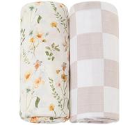 LifeTree Manta de musselina para bebês meninas, pacote com 2 cobertores grandes de algodão de bambu (119,3 cm x 119,3 cm), xadrez floreale e rosa empoeirado