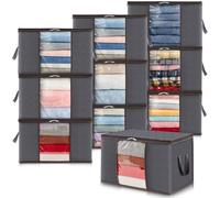 Lifewit 10 pezzi 90L Scatole per Armadio, Scatole per Vestiti Grande Capacità, Contenitori Organizer armadio per Piumoni, Scatola trasloco, Buste Pieghevole per Indumenti, Coperte, Grigio