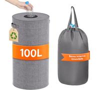 Lifewit 100L Rotonde Conservazione Delle Bottiglie con Coperchio, Pattumiera Differenziata per Bottiglia Plastica e Bottiglia Vetro, Raccolta Riciclaggio con Foro, Pattumiera Cucina, Grigio