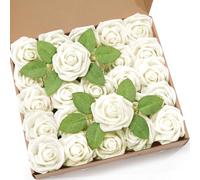 Lifewit 25 Pezzi di Rose Artificiali, Fiori di Schiuma Classiche con Manico, per DIY Bouquet di Matrimoni/Spose, Decorazioni da Tavola/San Valentino/Feste/Casa, Realisticamente Morbido, Bianco