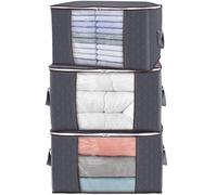 Lifewit 3 Pezzi 90 L Scatole per Vestiti, Scatola per Armadio Pieghevole, Contenitori per Armadio Salvaspazio, Contenitori Sottoletto, Scatoloni Trasloco per Coperte, Biancheria da Letto, Grigio