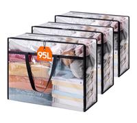Lifewit 3 Pezzi Scatole per Vestiti Trasparente 90L, Organizer Armadio Pieghevole con Manici, Scatole per Armadio en PVC, Scatoloni Trasloco, Organizer Armadio per Vestiti, Coperte, Piumoni, Libro
