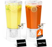 Lifewit 4L Dispenser Bevande con Rubinetto, Dispenser Acqua in Plastica, Contenitore Distributore Bevande Ghiacciati con Supporto per Cocktail, Succhi, Limonata e Tè, Set di 2 (in 1 Confezione)
