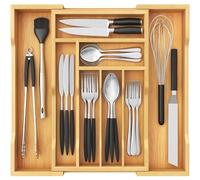 Lifewit Caddy per cassetti, profondità 38 cm, organizer estraibile per posate fino a 46 cm di larghezza, organizer per cassetti da cucina, porta posate in bambù per cucchiai/forchette/coltelli