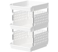 Lifewit Cassetti Impilabili, Plastica Scaffale Portaoggetti Cucina Cassettiera Armadio Interna, Organizer Portaoggetti, 35 x 30 x 54 cm, Bianco, 3 Livelli