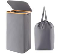 Lifewit Cesta Portabiancheria 100 L con Coperchio, Grande Cesto Biancheria Pieghevole in Bambù con Sacco Interno, Portabiancheria Salvaspazio, Laundry Basket per Camera da Letto, Bagno, Grigio