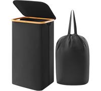 Lifewit Cesta Portabiancheria 100 L con Coperchio, Grande Cesto Biancheria Pieghevole in Bambù con Sacco Interno, Portabiancheria Salvaspazio, Laundry Basket per Camera da Letto, Bagno, Nero