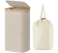 Lifewit Cesta Portabiancheria 100 L con Coperchio, Grande Cesto Biancheria Pieghevole in Bambù con Sacco Interno, Portabiancheria Salvaspazio, Laundry Basket per Camera da Letto, Bagno, Beige