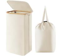 Lifewit Cesta Portabiancheria 105 L con Coperchio, Grande Cesto Biancheria Pieghevole in Bambù con Sacco Interno, Portabiancheria Salvaspazio, Laundry Basket per Camera da Letto, Bagno, Bianco