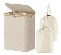 Lifewit Cesta Portabiancheria 120 L con Coperchio, Grande Cesto Biancheria Pieghevole in Bambù con Sacco Interno, Portabiancheria Salvaspazio, Laundry Basket per Camera da Letto, Bagno, Beige