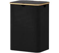Lifewit Cesta Portabiancheria 150 L con Coperchio, Grande Cesto Biancheria Pieghevole in Bambù con Sacco Interno, Portabiancheria Salvaspazio, Laundry Basket per Camera da Letto, Bagno, Nero