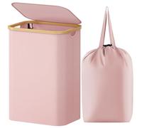 Lifewit Cesta Portabiancheria 80 L con Coperchio, Grande Cesto Biancheria Pieghevole in Bambù con Sacco Interno, Portabiancheria Salvaspazio, Laundry Basket per Camera da Letto, Bagno, Rosa