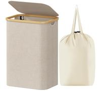 Lifewit Cesta Portabiancheria 80 L con Coperchio, Grande Cesto Biancheria Pieghevole in Bambù con Sacco Interno, Portabiancheria Salvaspazio, Laundry Basket per Camera da Letto, Bagno, Beige