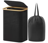 Lifewit Cesta Portabiancheria 80 L con Coperchio, Grande Cesto Biancheria Pieghevole in Bambù con Sacco Interno, Portabiancheria Salvaspazio, Laundry Basket per Camera da Letto, Bagno, Nero