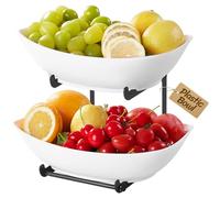 Lifewit Cestino per Frutta in Plastica a 2 Livelli Piano Cucina, Portafrutta con Supporto in Metallo Nero, Vassoio da Portata per Cibo, Verdure, Torte e Dessert per Feste, 28 x 35 cm, Nero