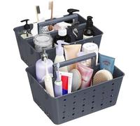Lifewit Cestino Portaoggetti per il Bagno, Contenitori da Doccia in Plastica, Organizer Bagno per Shampoo, Balsamo, Bagnoschiuma, Spazzolino da Denti, Dentifricio, Grigio, 2 Pezzo