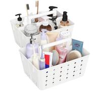 Lifewit Cestino Portaoggetti per il Bagno Set di 2, Contenitori da Doccia in Plastica, Organizer Bagno per Shampoo, Balsamo, Bagnoschiuma, Spazzolino da Denti, Dentifricio, Bianco