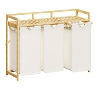 Lifewit Cesto Portabiancheria 120L a 3 Scomparti, Grande Cesta per Biancheria con 3 Sacchi Rimovibili, Mobile per Bucato per Camera da Letto, Bagno, Lavanderia, Bianco