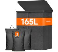 Lifewit Cesto Portabiancheria 165L, Grande Portabiancheria Sporca 3 Scomparti con Coperchio, Cesta Biancheria con Plastica Manici e 3 Sacchi Rimovibili per Camera, Bagno, Lavanderia, Grigio Scuro