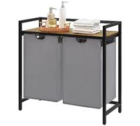 Lifewit Cesto Portabiancheria 2 Scomparti 95L, Mobile Biancheria Sporca con 2 Sacco Porta Biancheria in Tessuto Oxford e Ripiano in Metallo per Lavanderia, Camere da Letto, Bagno, Dormitori, Grigio