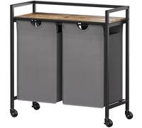 Lifewit Cesto Portabiancheria 2 Scomparti con Ruote 95L, Mobile Biancheria Sporca con 2 Sacco Porta Biancheria in Tessuto Oxford e Ripiano in Metallo per Lavanderia, Camere da Letto, Bagno, Grigio