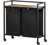 Lifewit Cesto Portabiancheria 2 Scomparti con Ruote 95L, Mobile Biancheria Sporca con 2 Sacco Porta Biancheria in Tessuto Oxford e Ripiano in Metallo per Lavanderia, Camere da Letto, Bagno, Nero