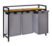 Lifewit Cesto Portabiancheria 3 Scomparti 120L, Mobile Biancheria Sporca con 3 Sacco Porta Biancheria in Tessuto Oxford e Ripiano in Metallo per Lavanderia, Camere da Letto, Bagno, Dormitori, Grigio