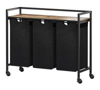 Lifewit Cesto Portabiancheria 3 Scomparti con Ruote 120L, Mobile Biancheria Sporca con 3 Sacco Porta Biancheria in Tessuto Oxford e Ripiano in Metallo per Lavanderia, Camere da Letto, Bagno, Nero