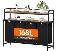 Lifewit Cesto Portabiancheria 4 Scomparti 168L, Mobile Biancheria Sporca con Ampio Ripiano e 4 Sacco Porta Biancheria in Tessuto Oxford per Lavanderia, Camere da Letto, Bagno, Nero