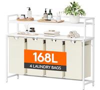 Lifewit Cesto Portabiancheria 4 Scomparti 168L, Mobile Biancheria Sporca con Ampio Ripiano e 4 Sacco Porta Biancheria in Tessuto Oxford per Lavanderia, Camere da Letto, Bagno, Bianco