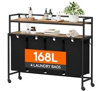 Lifewit Cesto Portabiancheria 4 Scomparti con Ruote 168L, Mobile Biancheria Sporca con Ampio Ripiano e 4 Sacco Porta Biancheria in Tessuto Oxford per Lavanderia, Camere da Letto, Bagno, Nero