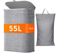 Lifewit Cesto Portabiancheria, Cesta Panni Sporchi con coperchio, Laundry Basket con Plastica Manici, Porta Biancheria Sporca per Bagno, Lavanderia, Camera da Letto, 55 L, Grigio Chiaro
