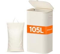 Lifewit Cesto Portabiancheria, Cesta Panni Sporchi con coperchio, Laundry Basket con Plastica Manici, Porta Biancheria Sporca per Bagno, Lavanderia, Camera da Letto, 105 L, Bianco