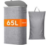 Lifewit Cesto Portabiancheria, Cesta Panni Sporchi con coperchio, Laundry Basket con Plastica Manici, Porta Biancheria Sporca per Bagno, Lavanderia, Camera da Letto, 65 L, Grigio Chiaro