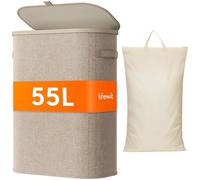 Lifewit Cesto Portabiancheria, Cesta Panni Sporchi con coperchio, Laundry Basket con Plastica Manici, Porta Biancheria Sporca per Bagno, Lavanderia, Camera da Letto, 55 L, Beige