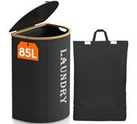 Lifewit Cesto portabiancheria con coperchio, 85 l, con sacchetti rimovibili per biancheria sporca, cesto portabiancheria pieghevole per bagno, camera da letto, colore nero