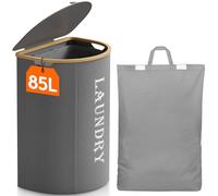 Lifewit Cesto portabiancheria con coperchio, 85 l, con sacchetti rimovibili per biancheria sporca, cesto portabiancheria pieghevole per bagno, camera da letto, grigio