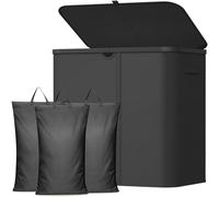 Lifewit Cesto Portabiancheria con Coperchio, Grande Portabiancheria Pieghevole a 3 Scomparti con Sacchi Rimovibili, Laundry Basket per Camera da Letto, Bagno e Lavanderia, 150L, Nero