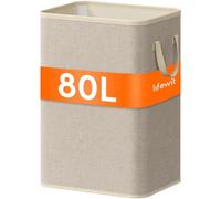 Lifewit Cesto portabiancheria grande e alto, 80 l, pieghevole, con manici, per biancheria, portatile, per dormitorio, università, badrom, bagno, beige