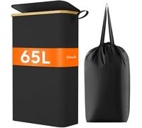 Lifewit Cesto Portabiancheria Sottile con Coperchio in Bambù 65L, Cesta Portabiancheria Pieghevole con Borsa Rimovibili e Manico, Salvaspazio per Camera da letto, Bagno, Lavanderia, Dormitorio, Nero