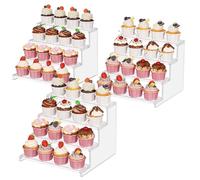 Lifewit Espositore per Torte Trasparente a 4 Ripiani, Confezione da 3 Stand in Plastica per Esposizione, 30 cm Alzatina per Dolci, Organizer di Cupcake, Profumi, Scaletta Espositiva per Collezioni