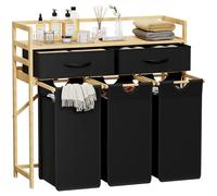 Lifewit Grande Cesto Portabiancheria 3 Scomparti 150 L, Cesta Portabiancheria Con 2 Cassetti e 3 Sacco Removibili, Cesta Panni Sporchi per Lavanderia, Bagno, Nero