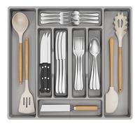 Lifewit Organizer Posate Salvaspazio, 51.6 x 42 cm Portaposate in Plastica per Cassetto da 60 cm, Porta posate Rimovibile per Cucina, Inserto Cassetto per Cucchiaio, Coltello, Forchetta, Grigio
