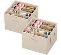 Lifewit Organizer Scarpe Armadio Pieghevole, Scatole per Scarpe Salvaspazio con Coperchio per 12-16 Paia, Shoes Organizer con Supporto Inferiore e Manici Rinforzati, Beige, Set di 2 per 24-32 Paia