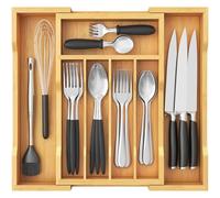 Lifewit Organizzatore Posate in Bambù per Cassetti, Portaposate Espandibile da 24 cm a 40 cm, Profondità 33 cm, Porta Divisori Mestoli da Cucina, Scomparti per Cucchiai/Forchette/Utensili